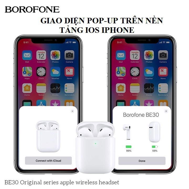 Tai Nghe Bluetooth Quad Layer Earpod 5.0 Borofone BE30 Có Dock Sạc Hỗ Trợ Sạc Không Dây Âm Thanh Chuẩn Chính Hãng