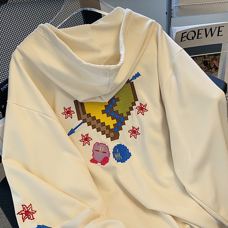 Áo khoác ZHELIHANGFEI có mũ trùm đầu tay dài dáng rộng thêu họa tiết ngọt ngào