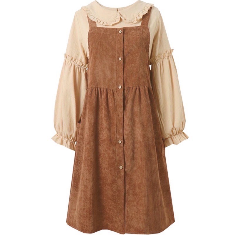 Set Yếm Nhung Và Áo Sơ Mi Cổ Sen Lolita Ullzzang