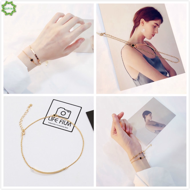 Vòng tay kim loại thiết kế 2 lớp phong cách Hàn Quốc thanh lịch cho nữ | BigBuy360 - bigbuy360.vn