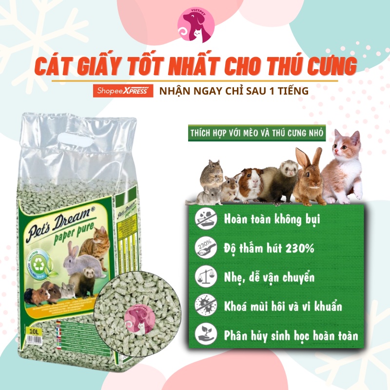 [10L/ 3,8kg] ❁´◡`❁ CÁT VỆ SINH GIẤY CHO THÚ CƯNG -  PET'S DREAM - Paper Pure (Mèo, hamster, chuột, thỏ,...)