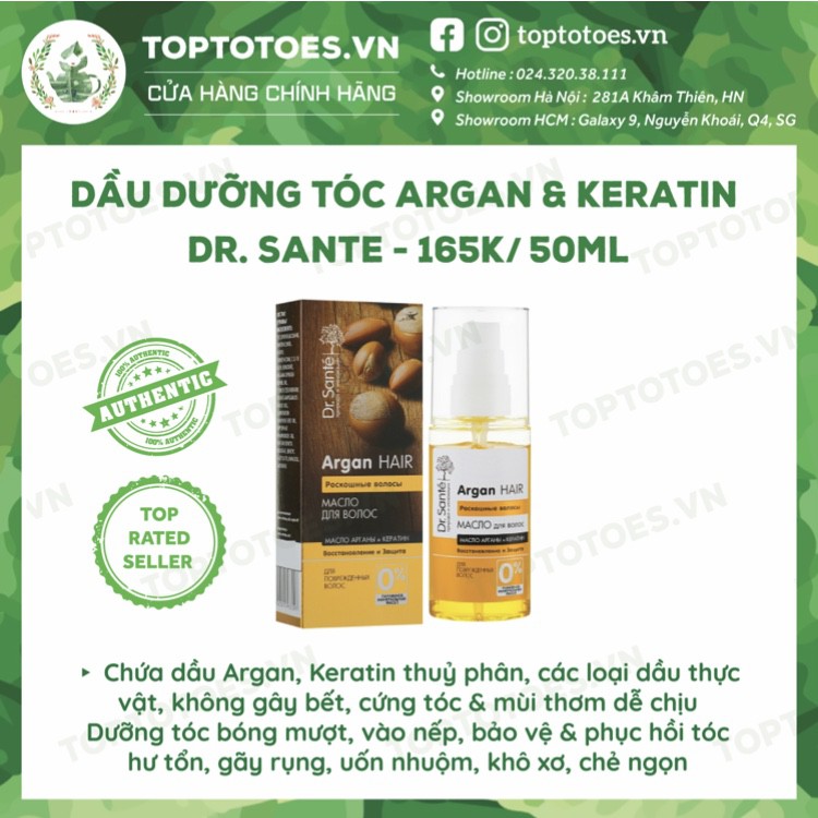 Dầu dưỡng tóc Argan Keratin Dr Sante dưỡng tóc bóng mượt, không bết 50ml