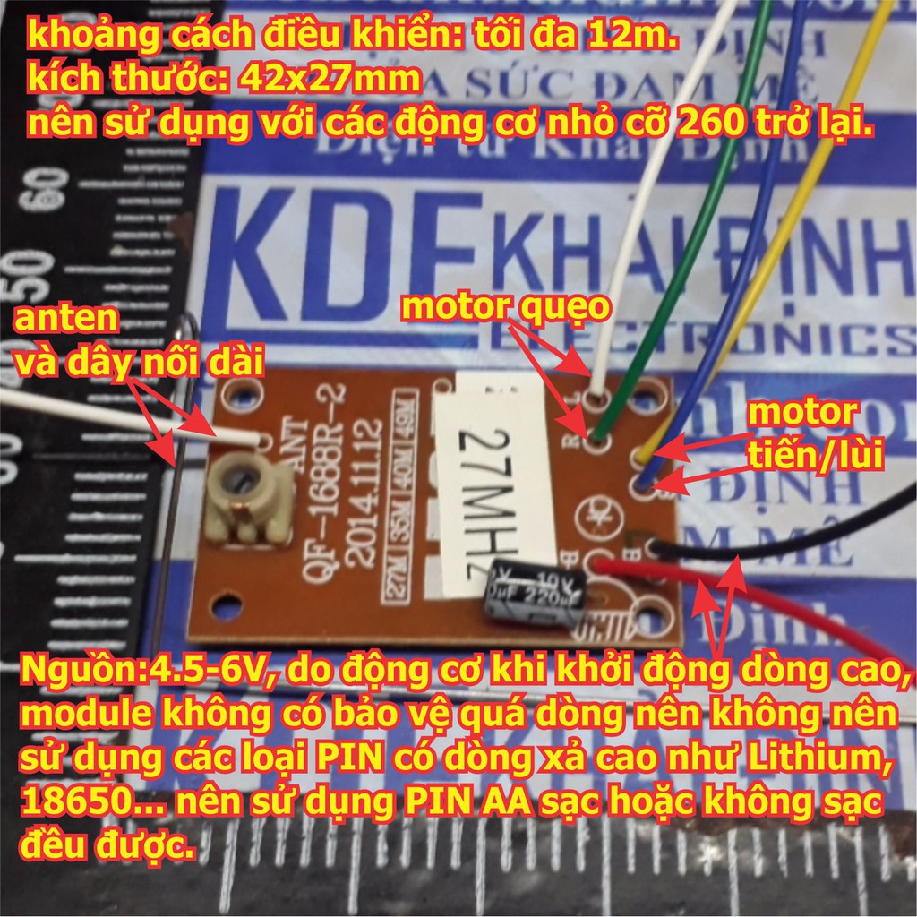 bộ tay phát và mạch thu chế tạo xe, tàu... điều khiển từ xa 2 động cơ 27mhz, màu cam/đen kde4961