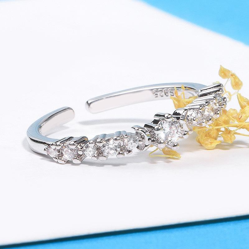 Nhẫn gắn đá nhật nguyệt óng ánh bạc nữ phong cách Hàn Quốc xinh xắn dễ thương