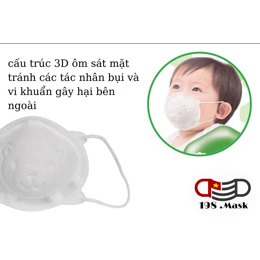 Khẩu trang hình gấu 3D cho bé từ 0-3 tuổi thương hiệu UNIMASK xuất Nhật