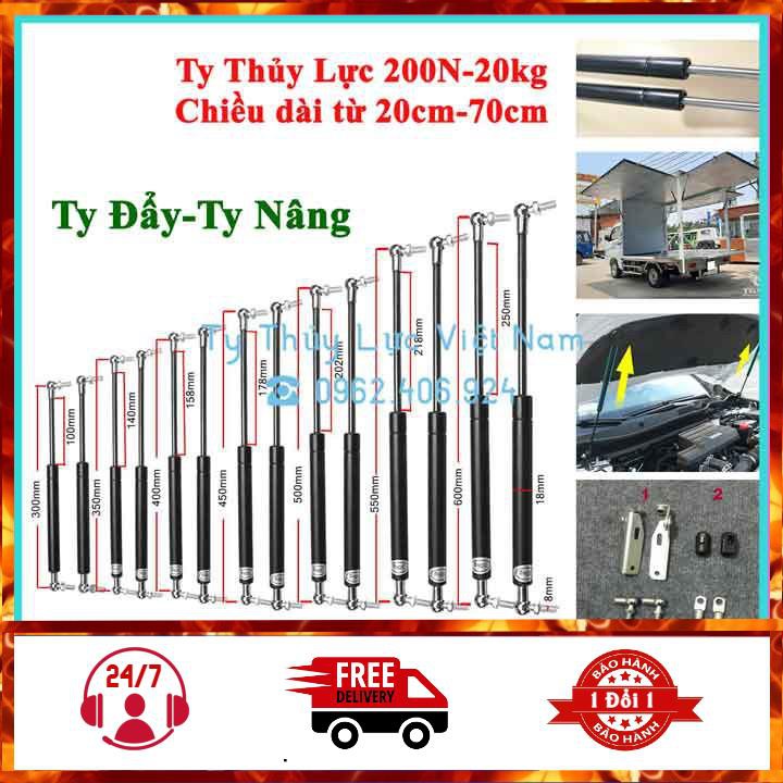 Ty chống thủy lực cốp sau, capo chịu tải 200N  chiều dài từ 20-70cm
