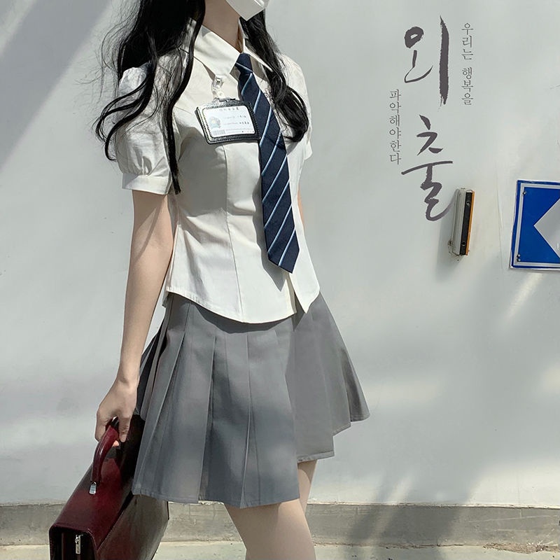 Áo Sơ Mi Đồng Phục Nhật Bản Tay Ngắn Phồng Ôm Dáng Vừa Vặn 7 Món Chính Hãng jk Cho Nữ