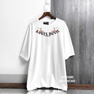 Áo thun tay lỡ Angel Devil , áo thun cotton nam nữ unisex -Setstoree