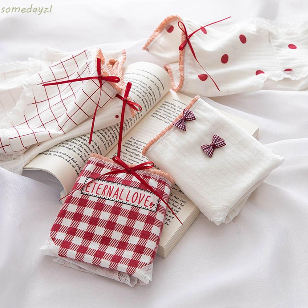 Quần lót cotton mềm mại thoáng khí in họa tiết chấm bi thắt nơ phong cách Hàn Quốc cho nữ