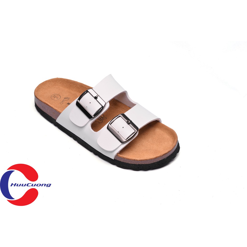 Dép sandal 2 khóa da pu trắng đế trấu | BigBuy360 - bigbuy360.vn