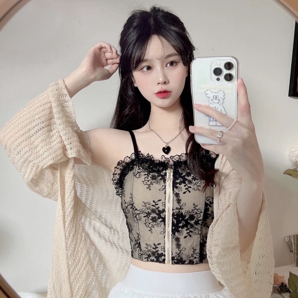 Áo Bra Thêu Ren Hoa Kéo Khoá Trước Ngực Viền Bèo Siêu Xinh B4 nội y xanh chất cực đẹp, sang chảnh, đồ lót