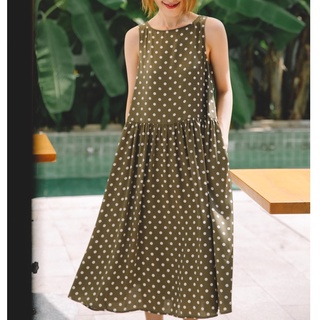 Chicka Chicka - Đầm không tay Maxi baby doll dress - Olive dotties