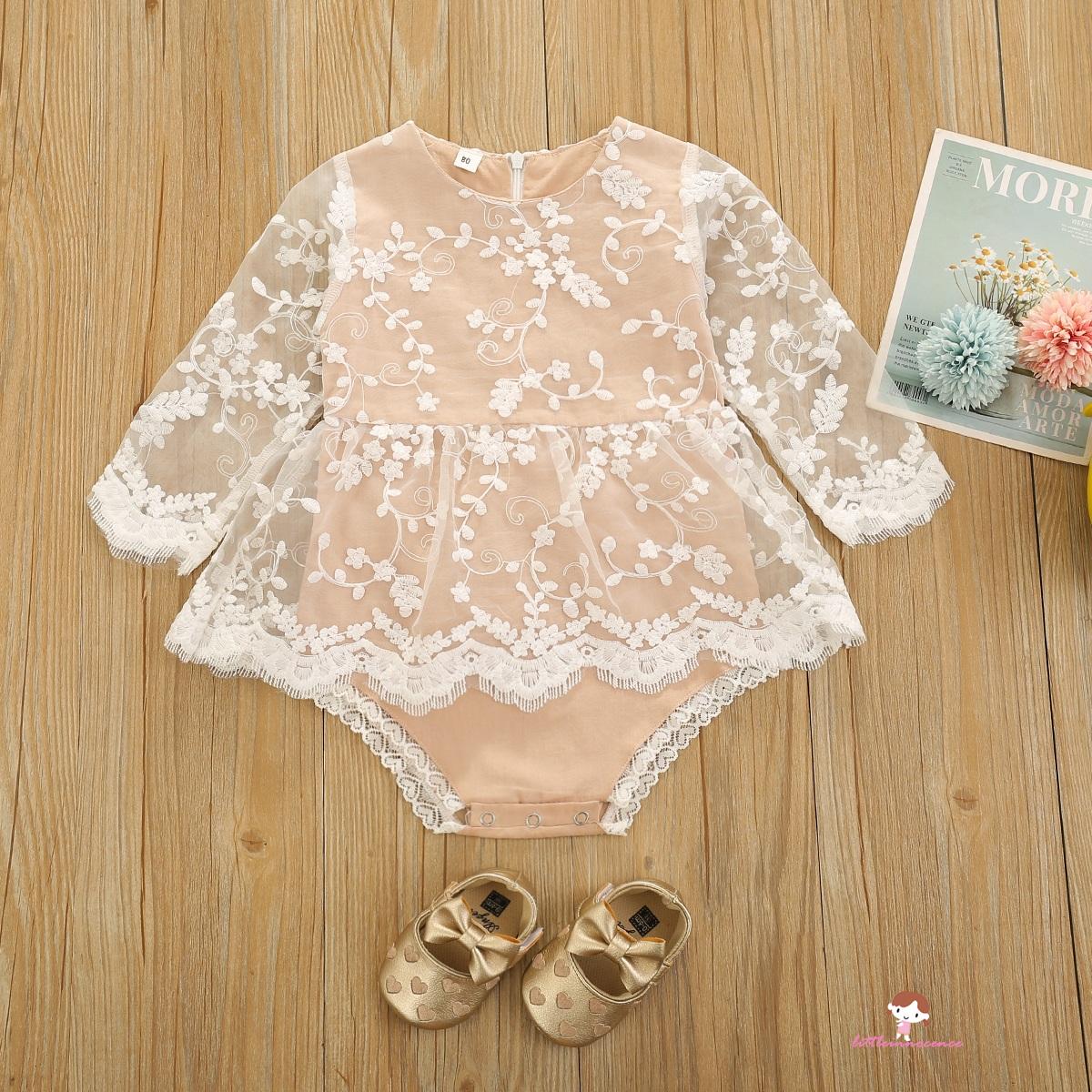 Jumpsuit Tay Dài Phối Ren Cho Bé Gái 0-24 Tháng Tuổi