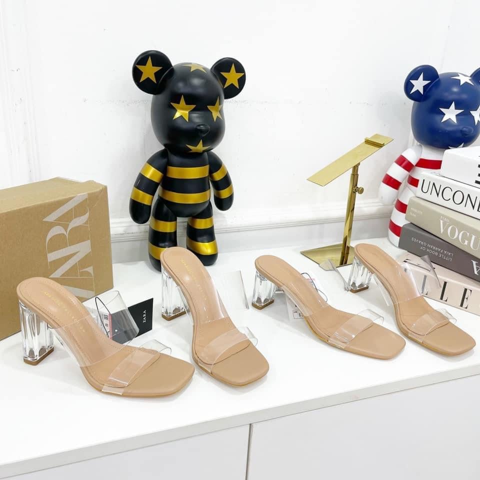 Guốc Zara Quai Trong Mica Gót Trong 7p 9p Mềm Êm Fullbox Hãng Cao Cấp. Guốc Cao Gót Nữ Thời Trang Quai Trong