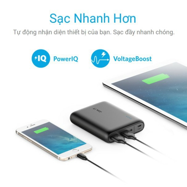 Pin dự phòng Anker PowerCore 13000 - A1215, Công nghệ sạc nhanh IQ, dùng cho Iphone Samsung Xiaomi