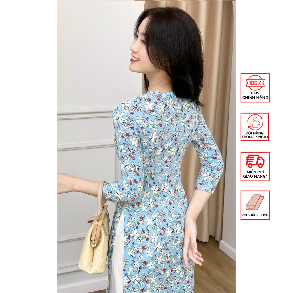 Áo Dài FOR HER Hoa Trắng Nhí Xanh AD01575
