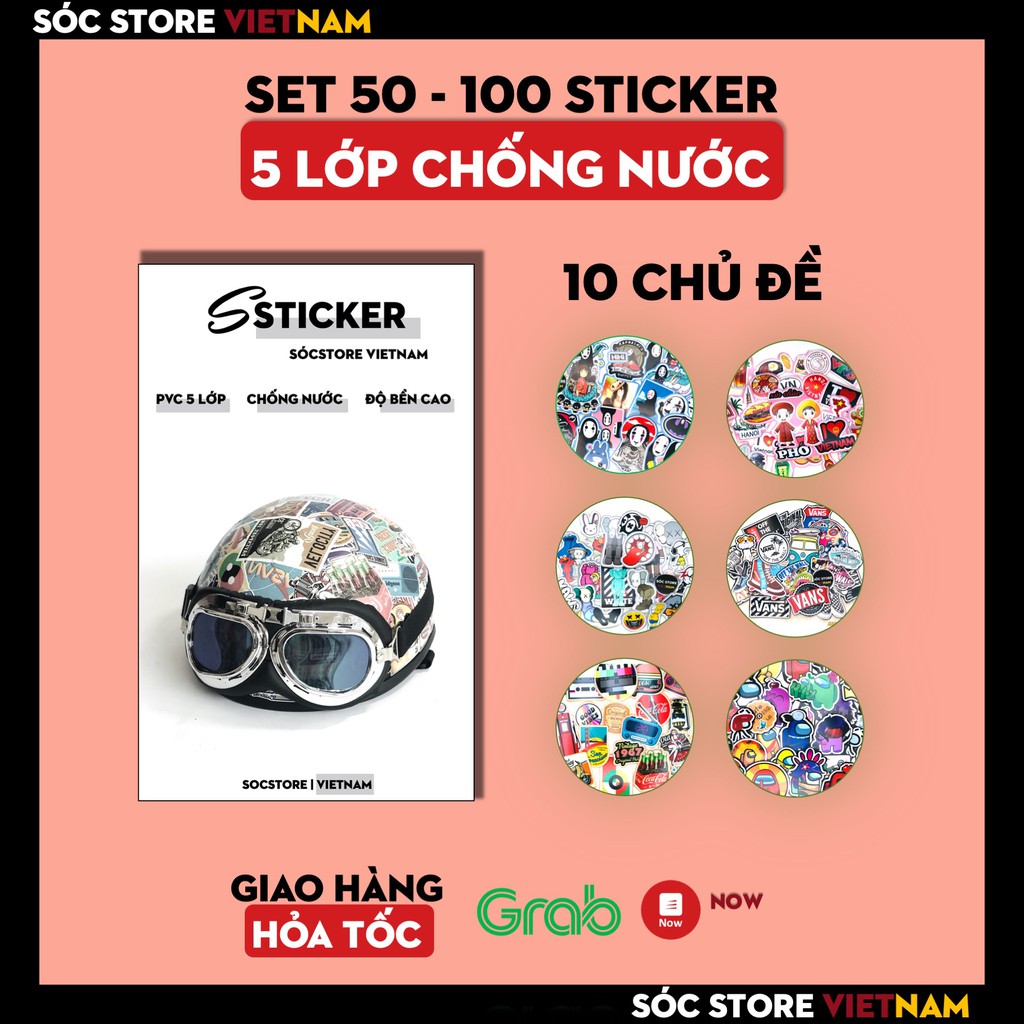 Sticker nhiều chủ đề Sóc Store chống nước, dán trang trí mũ bảo hiểm, laptop, điện thoại