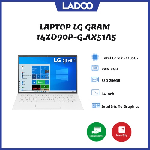 Laptop LG Gram 14ZD90P-G.AX51A5/ White/ Intel Core i5-1135G7 (up to 4.2Ghz, 8MB)/ RAM 8GB/ 256GB SSD