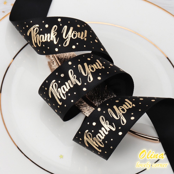 Cuộn dây ruy băng màu đen vàng trang trí gói bánh 9.1m