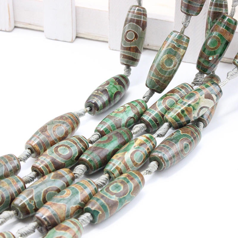 Chuỗi Hạt Đá Mã Não Ba Mắt Màu Xanh Cà Phê Cổ Điển DIY