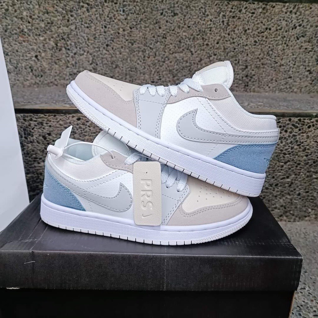 shopgiaykiencuong kháchGiày Thể Thao 𝐉𝐨𝐫𝐝𝐚𝐧 Xám Xanh Paris Cổ Thấp, Giày Sneaker JD Low Xám Gót Xanh Nam