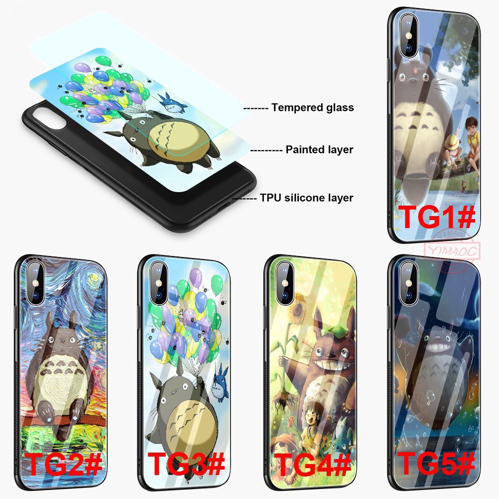 💕HOT💕 Ốp điện thoại mặt kính viền mềm vẽ nhân vật totoro dành cho iphone 6/6s/6+/6s+/7/8/7+/8+/x/xs/xsmax/xr - A318