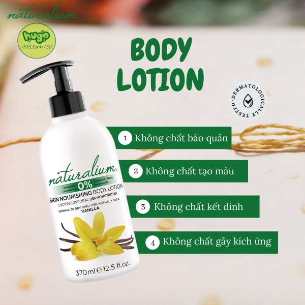 Sữa Dưỡng Thể Naturalium Body Lotion Hương Vani Thiên Nhiên Làm Sáng Da xuất xứ Tây Ban Nha 370ml Hugo Shop