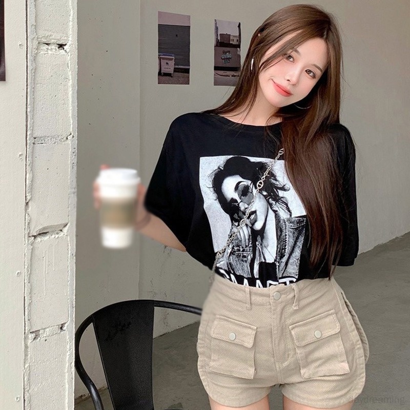 Áo Thun Nữ Ngắn Tay In Chữ Phong Cách Hàn Quốc