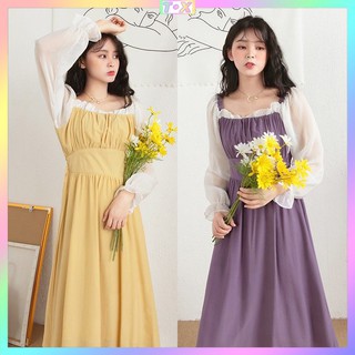 Đầm ôm dáng phối tay dài phồng xinh xắn cho nữ