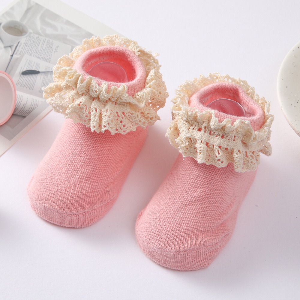 Vớ Cotton Dệt Kim Cổ Thấp Thoáng Khí Phối Ren Kiểu Công Chúa Cho Bé Gái Tập Đi Đi Trong Nhà Cho Trẻ Em Tỷ Lệ 20:13
