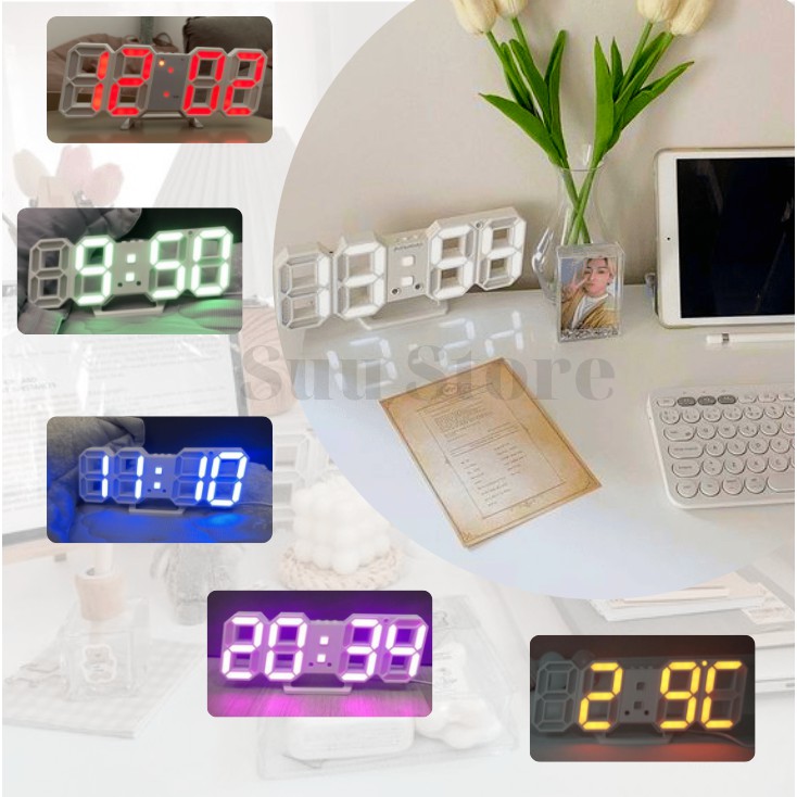 Đồng hồ LED 3D ✨FREESHIP✨điện tử thông minh treo tường, đặt bàn phong cách Hàn Quốc, có báo thức.