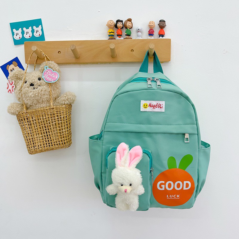Balo dành cho bé kèm gấu bông hình thỏ siêu cute, cặp sách thời trang Hàn Quốc (6193)