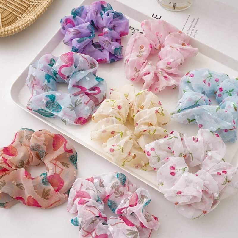 Chun cột tóc Scrunchies hoạ tiết cherry