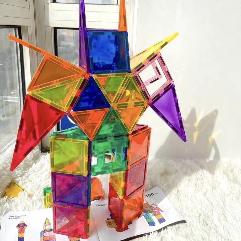 Đồ chơi xếp hình nam châm ánh sáng cầu vồng Mideer Colorful Magnetic Tiles cho bé từ 3 tuổi trở lên