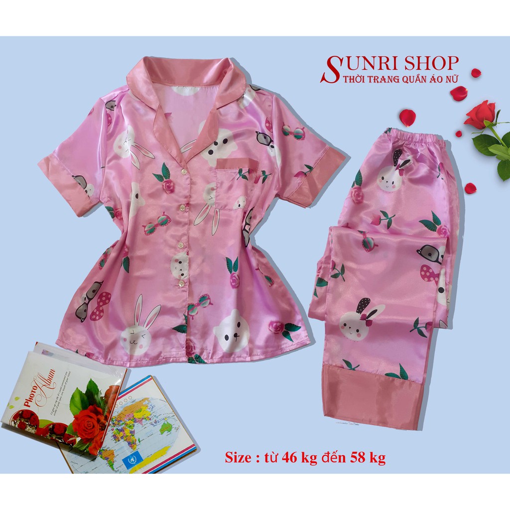 Đồ Bộ Mặc Nhà Nữ - Pijama Dài Chất Phi Bóng Sunri Shop Size 46 - 65 Kg