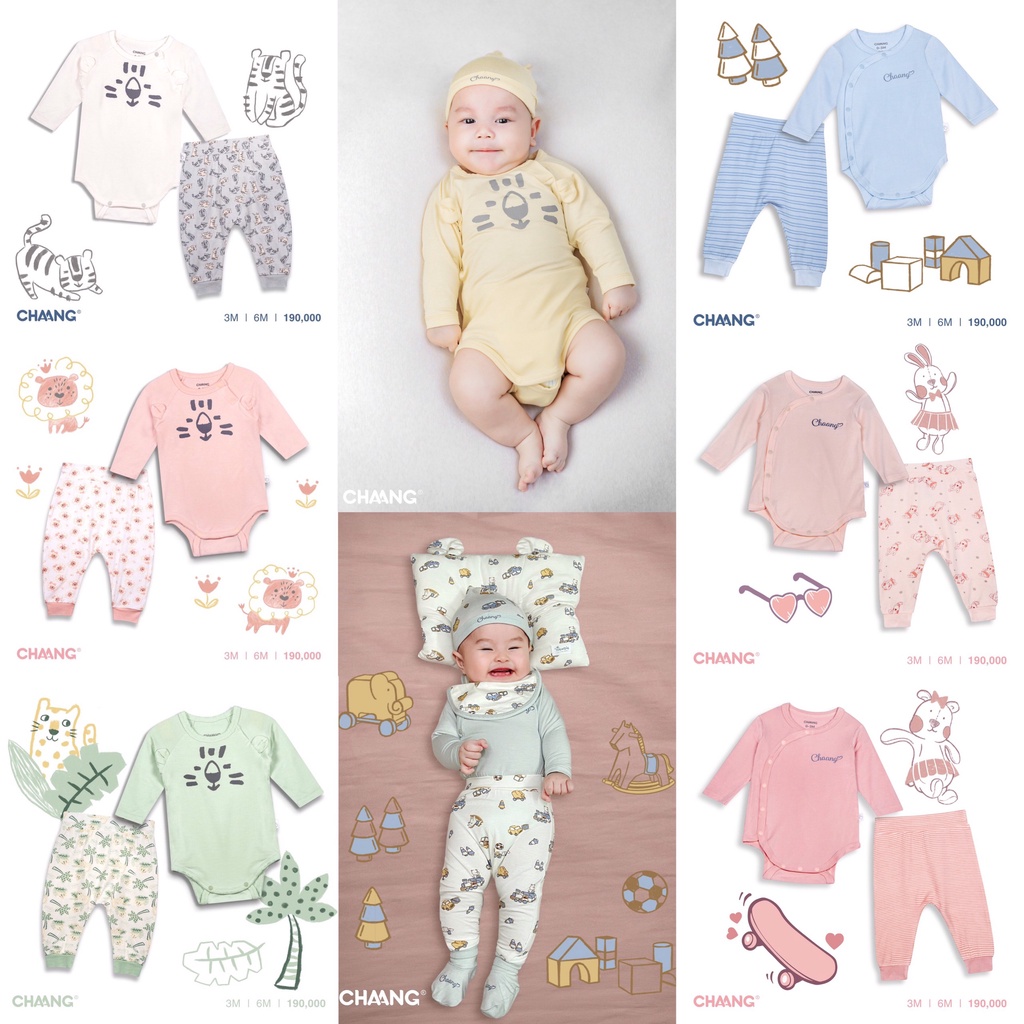 [CHÍNH HÃNG] Set sơ sinh bodychip cài vai dài tay kèm quần họa tiết Tigger Chaang