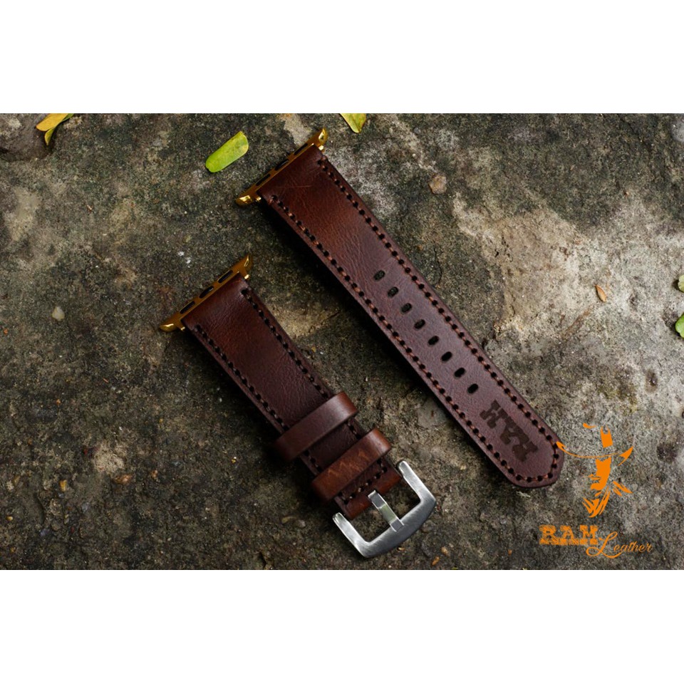 Dây apple watch da bò nâu mận handmade cực chất RAM Leather classic 1981 - tặng khóa chốt và adapter