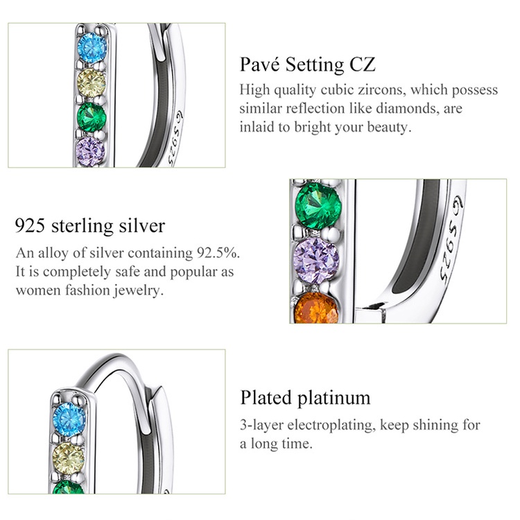 Kẹp tai Bamoer BSE576 bạc 925 đính đá Zirconium nhiều màu sắc hợp thời trang làm quà tặng cho nữ