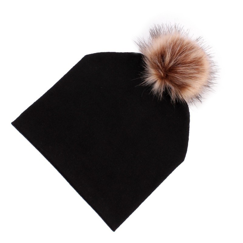 Mũ Trùm Đầu Chất Cotton Phối Banh Lông Nhân Tạo Cho Bé