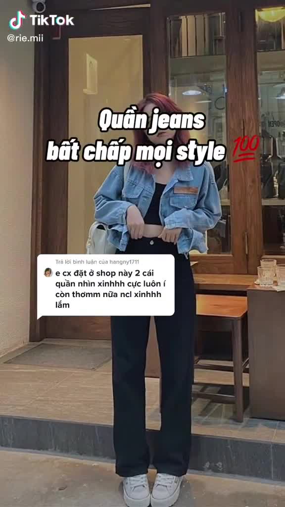 Quần jean ống rộng suông lưng cao màu đen | BigBuy360 - bigbuy360.vn