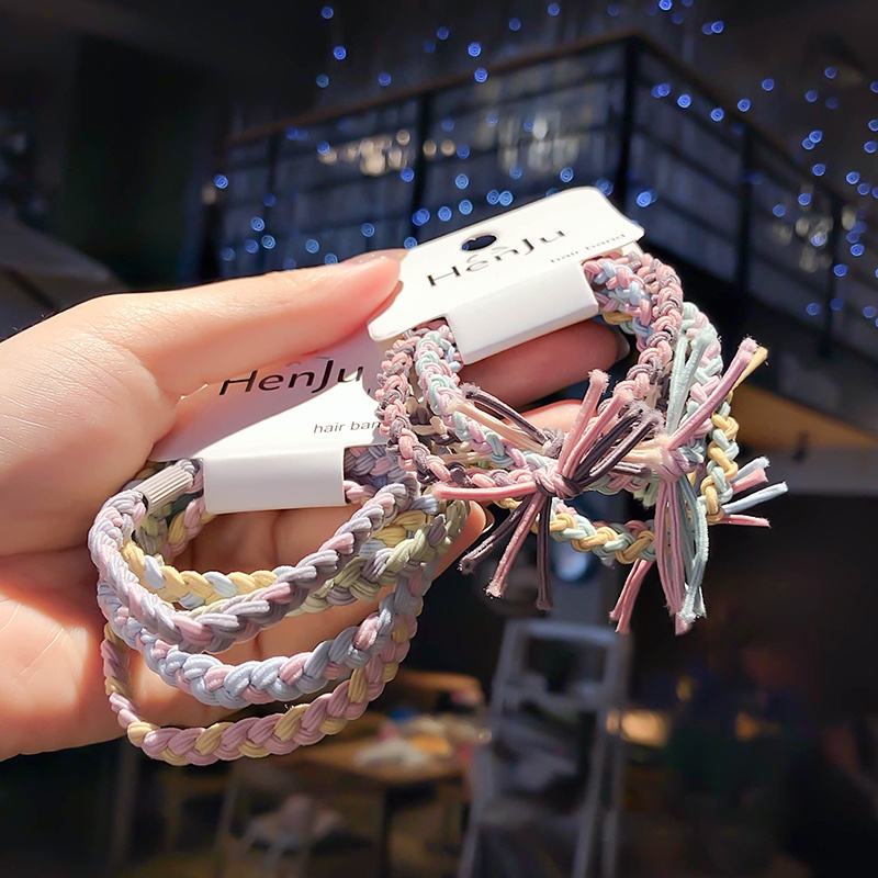 Set 5 Dây Buộc Tóc Co Giãn Nhiều Màu Sắc Phong Cách Hàn Quốc Cho Nữ