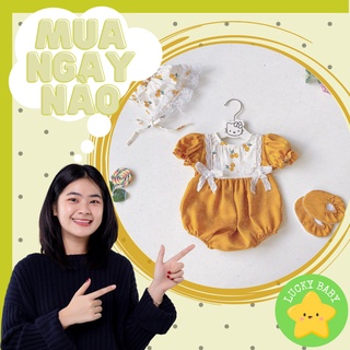 Bodysuit cho bé gái sơ sinh kèm nón và giày vải siêu xinh size 3-12kg,