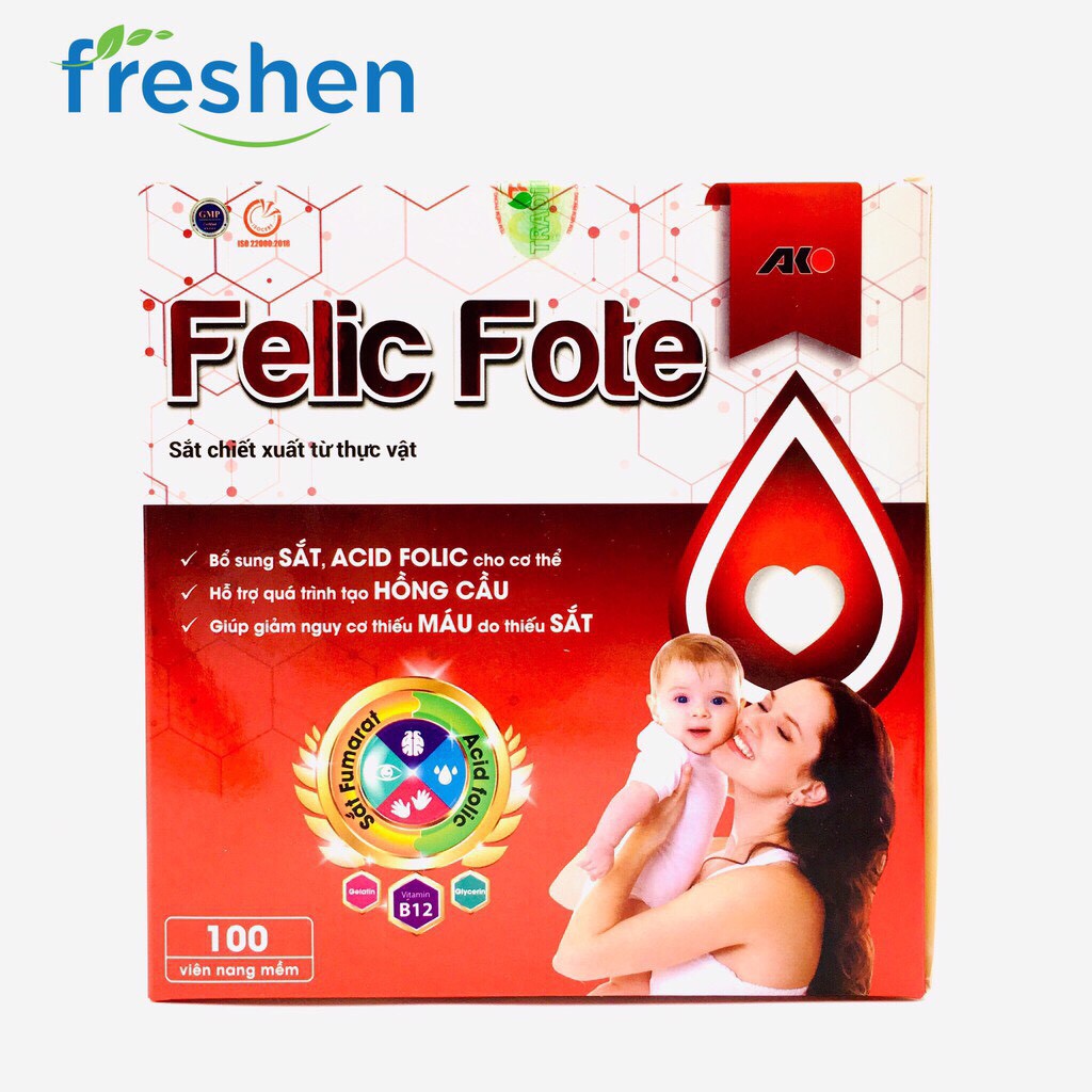 Felic fote bổ sung sắt và acid folic, giảm thiếu máu do thiếu sắt, hỗ trợ quá trình tạo máu, quá trình tạo hồng cầu