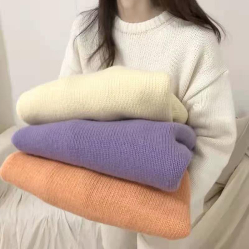 Áo Len Tay Dài Cổ Tròn Màu Sắc Đơn Giản Thời Trang Cho Nữ