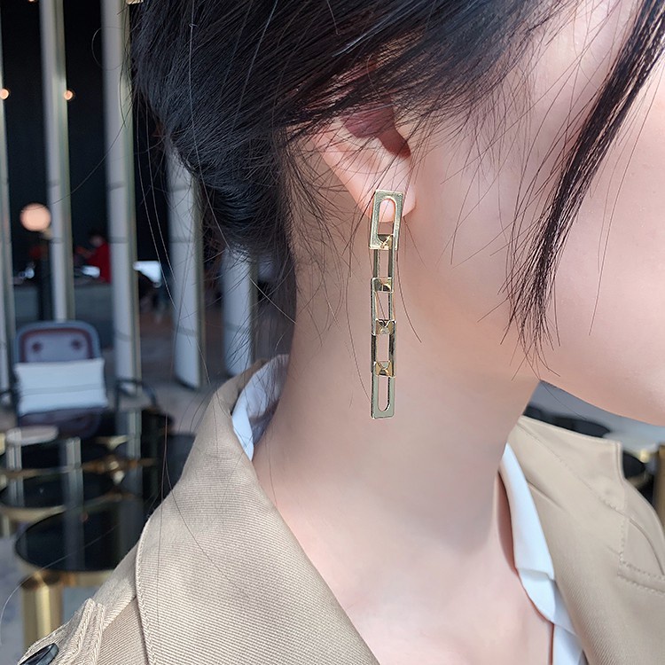 Bông Tai Bạc 925 Hình Vuông Phối Tua Rua Phong Cách Vintage / Khuyên tai