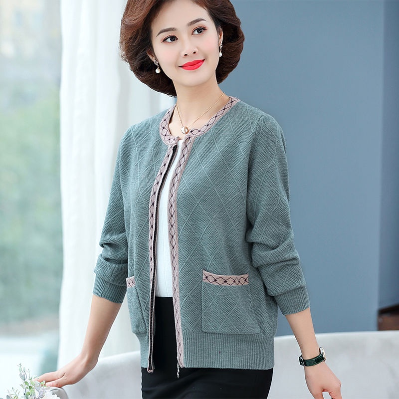❀☜ஐTrung niên và người già quần áo mùa xuân và mùa thu đan áo len cardigan thời trang mẹ mặc áo len áo len phụ nữ trung