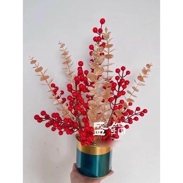 cành đào đông đỏ mang may mắn tài lộc, cành đào cherry ngày tết (1 CÀNH/ 12 NHÁNH QUẢ)