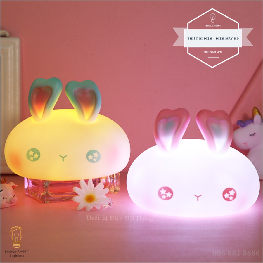 Đèn Ngủ Hình Bánh Bao - Chú Thỏ Xinh Xắn Siêu Dễ Thương - Bằng Silicone Mềm - Pin Sạc Tích Điện - Thay Đổi Nhiều Màu