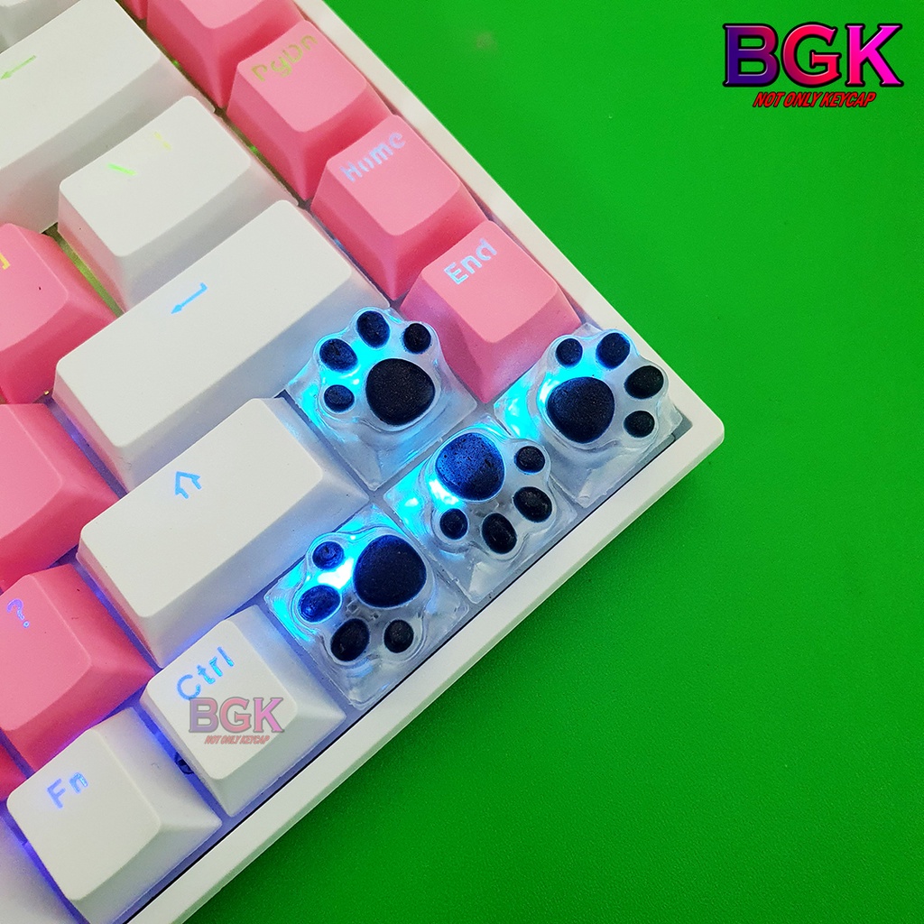 Keycap Lẻ Artisan Dấu Chân Mèo dễ thương đen trong suốt ( cast resin nhiều lớp, Keycap bàn phím cơ,keycap resin độc lạ )