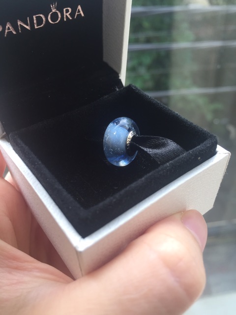 Hạt charm glass bạc màu xanh Cindrella S925